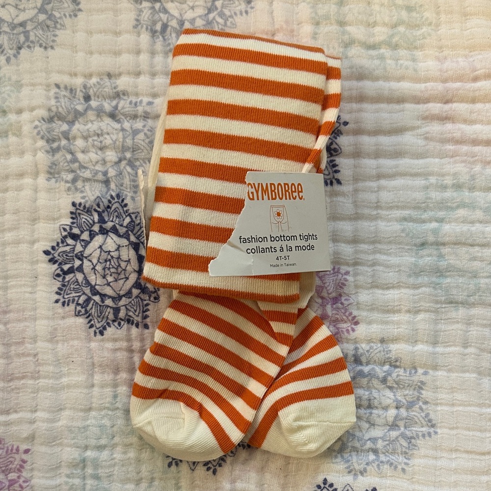 New Gymboree Striped Orange and White Tights Size 4-5T